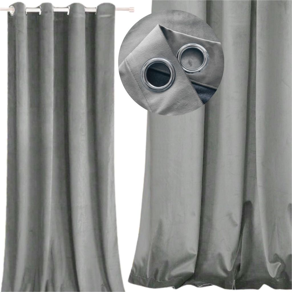 Verdunkelungsvorhang 250x140 mit Ösen, grauer Samt, dick