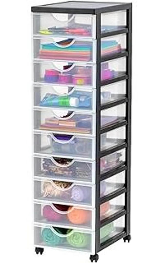 Cassettiera per Ufficio Iris Ohyama 10 Cassetti A4 Nera con Ruote