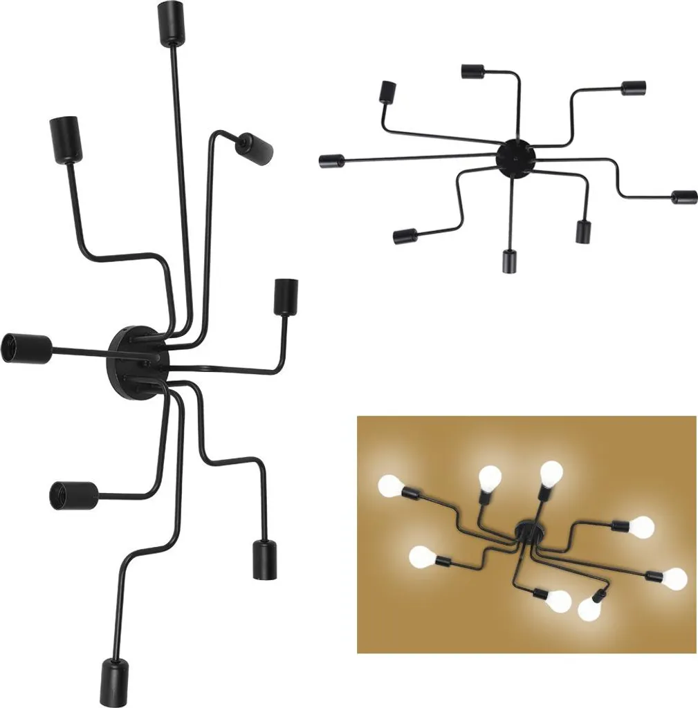 Lustre araignée noir 8 bras E27 plafonnier design pour salle à manger