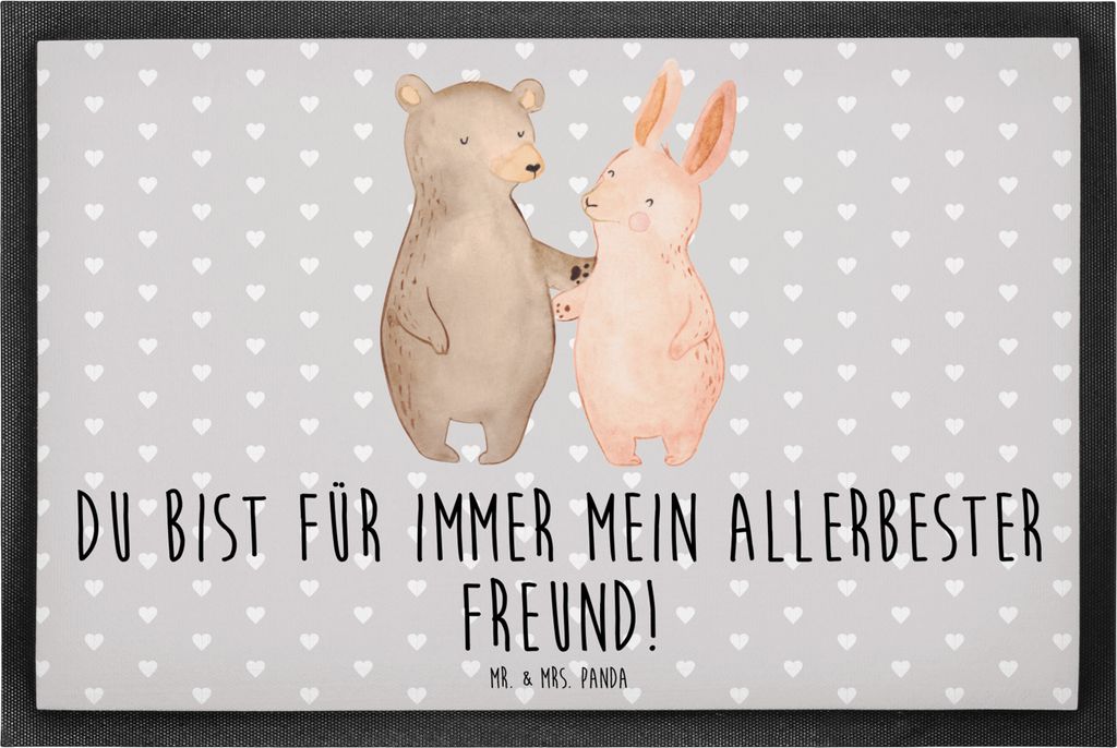 Mr. & Mrs. Panda Fußabstreifer Bär und Hase Umarmen 60 x 90 cm - Grau Pastell - Geschenk, Schmutzmatte, für Immer, Freundin, Fussmatte, Fußabtr...