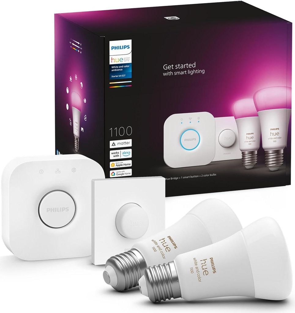 Philips Hue White & Color Ambiance Starter Set E27 1100lm 2er + Bridge