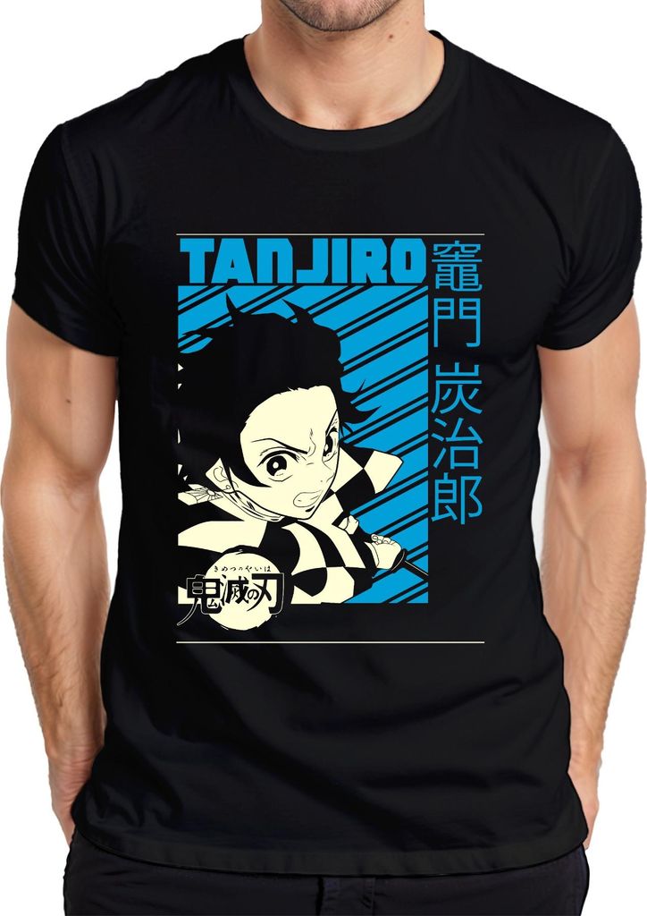 Tanjiro Kimetsu no Yaiba Schwert Karomuster Anime Geschenk Herren T-Shirt, Schwarz, 3XL