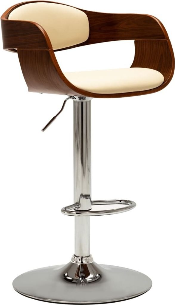 Barhocker Cremeweiß Bugholz und Kunstleder