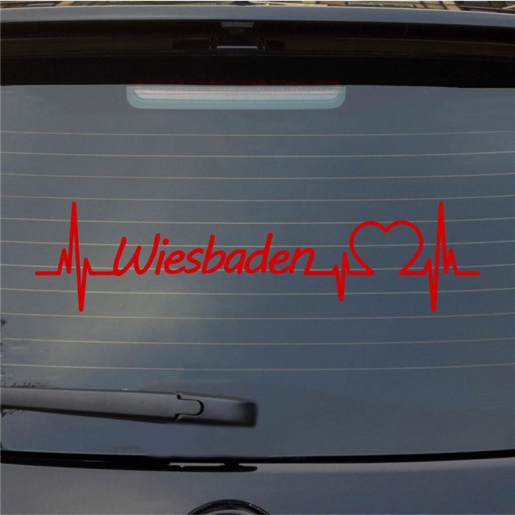Heckscheibenaufkleber Wiesbaden Herzschlag Puls Stadt Liebe 55x14 cm Rot Auto Aufkleber Sticker