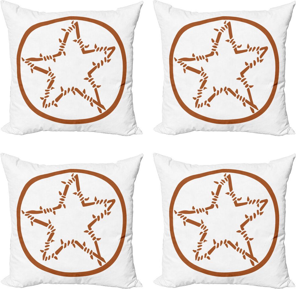 ABAKUHAUS Texas Star Kissenbezug Set (4 Stück), Stacheldraht Stern, Moderner Doppelseitiger Digitaldruck, 50 cm x 50 cm, Braun und weiß