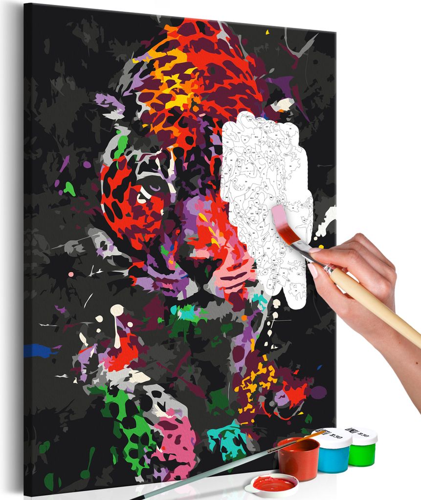 Malen nach Zahlen Leopard bunt 40x50 cm Malset mit Holzrahmen auf Leinwand für Erwachsene Kinder Gemälde Handgemalt Kit DIY