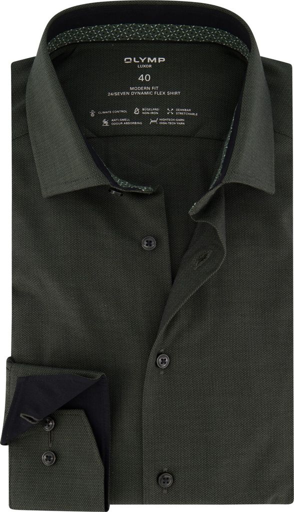Olymp Business-Hemd normale Passform grün bedruckt