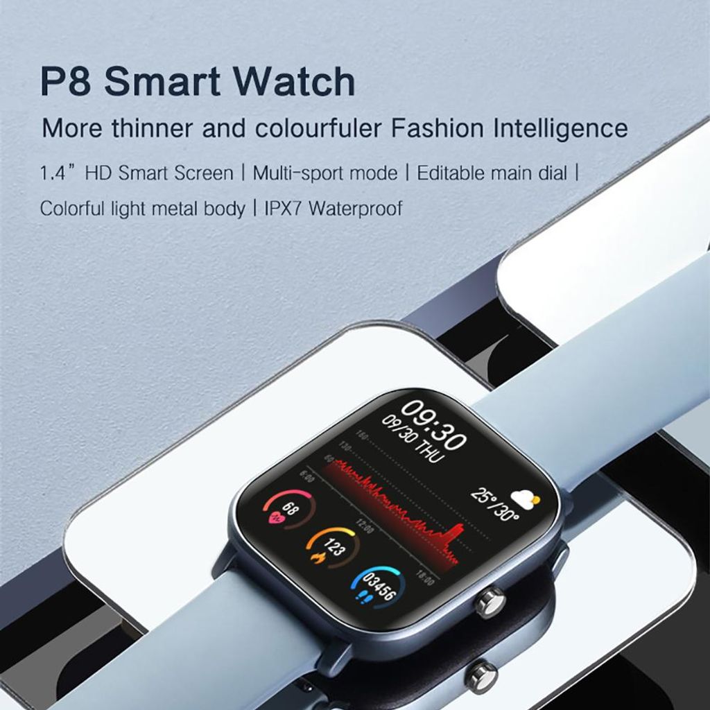 P8b Ultra Slim Touchscreen Smart Watch mit 1,4-Zoll-Quadrat-Display Wearable Fitness Tracker mit Herzfrequenz und Blutdruck-Monitor Schlaf-Tracker ...