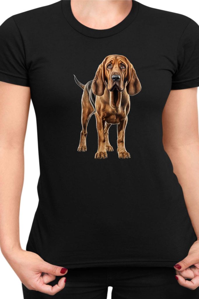 Damen T-Shirt Dogs Breeds Bloodhound Dog Breed 005, Lady XL / Schwarz