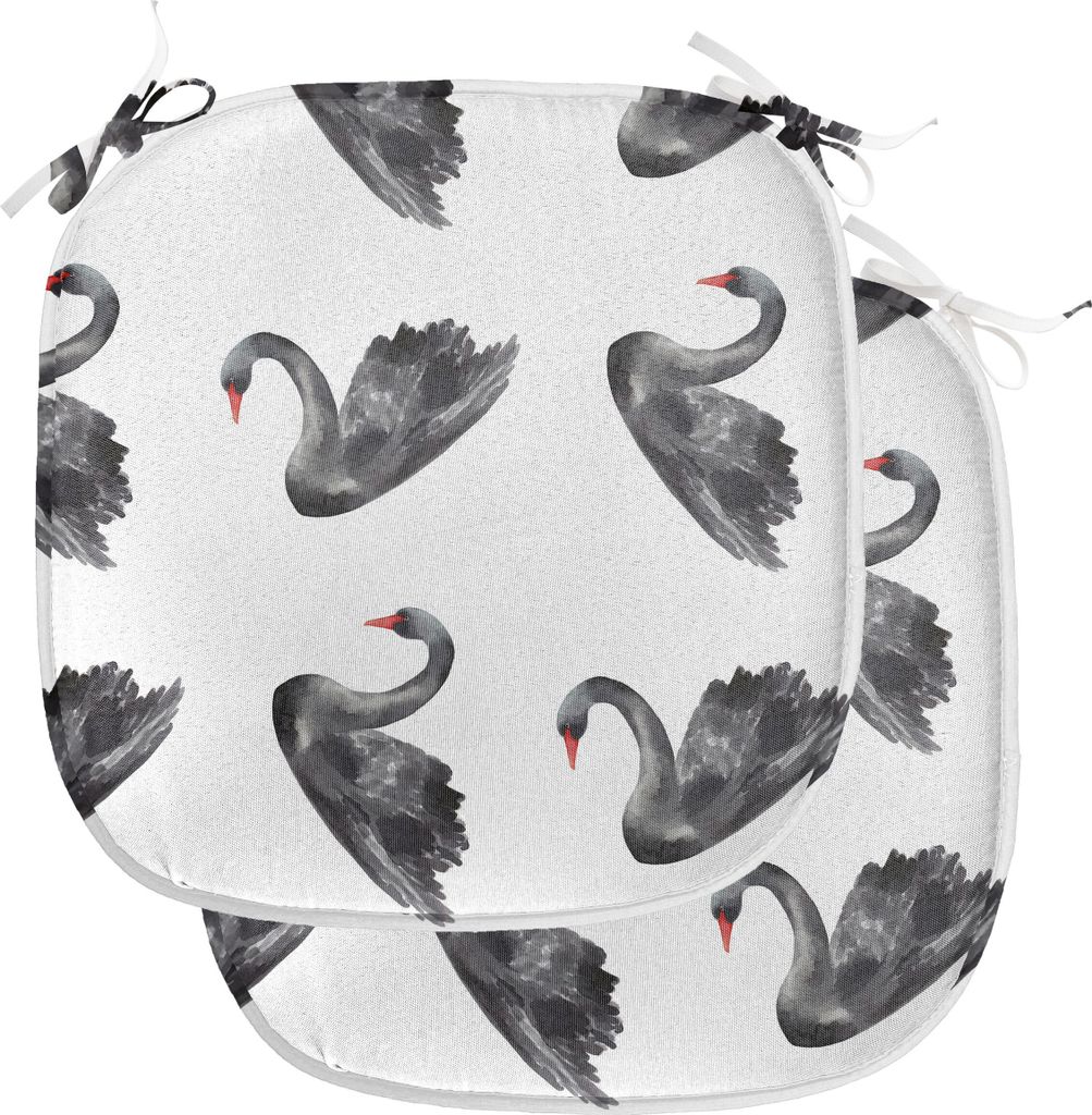 ABAKUHAUS Schwan Polster für Esszimmerstühle, Aquarelle Black Birds, Dekoratives wasserfestes Kissen mit Riemen für Küchensitze, 40 cm x 40 cm-...