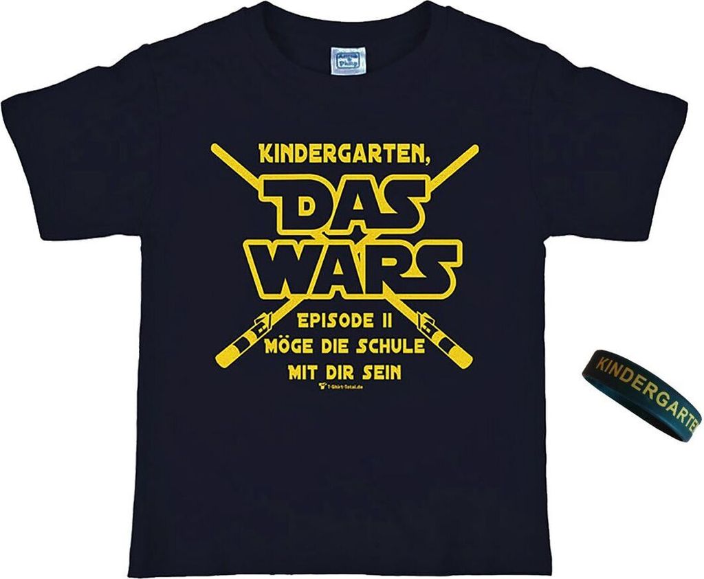Schulanfang T-Shirt DAS WARS Schwarz mit Silikon-Armband für Kinder