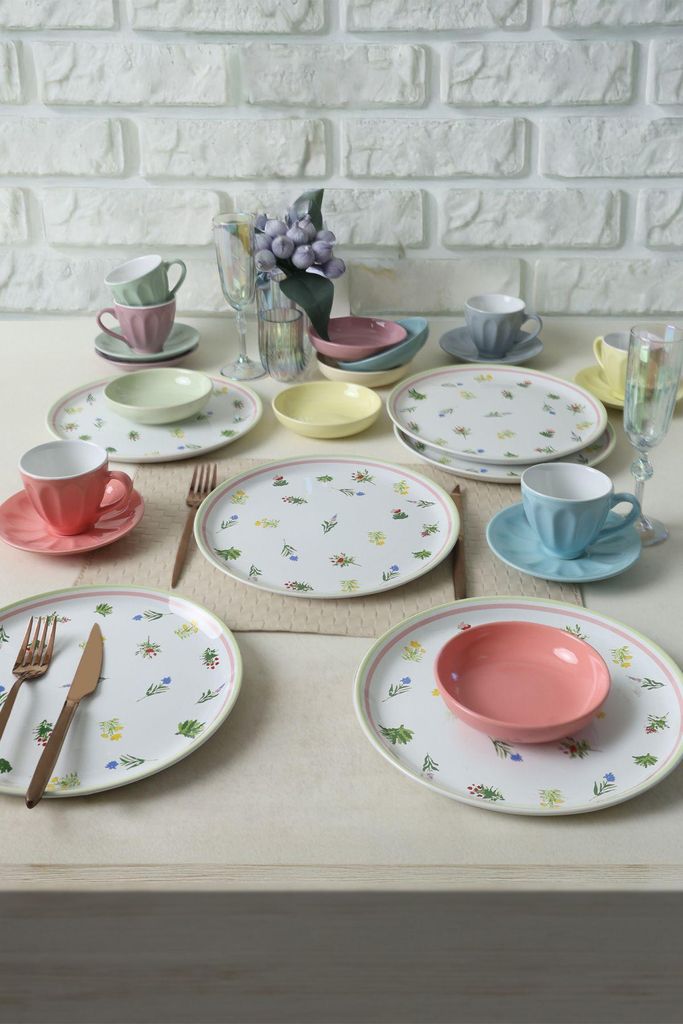 Keramika Geschirrset - Spring Flowers - 24 teilig - 6 Personen - Steingut