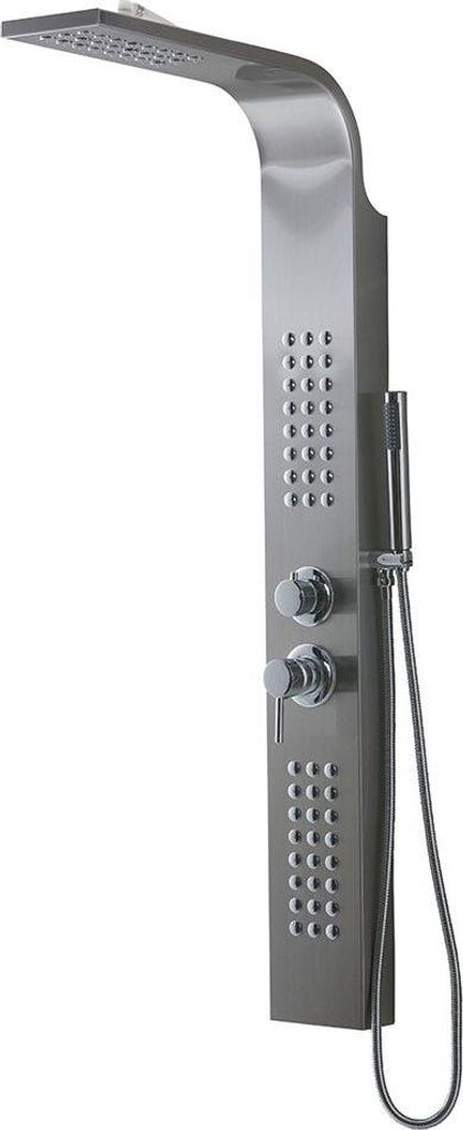 Duschpaneel mit Massagedüden aus gebürstetem Edelstahl, Höhe 125 cm