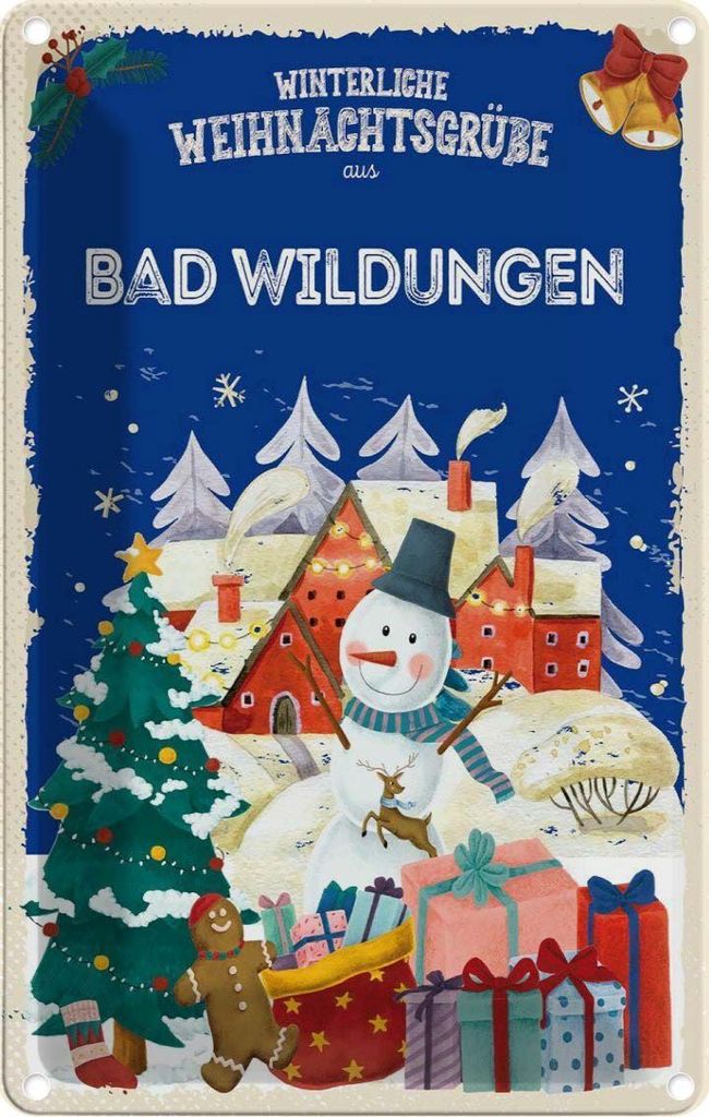 vianmo Blechschild 18x12 cm Weihnachtsgrüße BAD WILDUNGEN Weihnachten