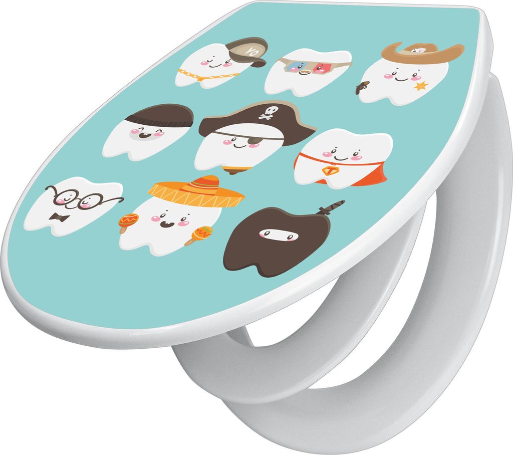 banjado Familien WC Sitz mit Absenkautomatik 37x44,5x5cm -Neun Zähne - Klodeckel/Klobrille mit kindersitz aus hochwertigem Polypropylen - universe...
