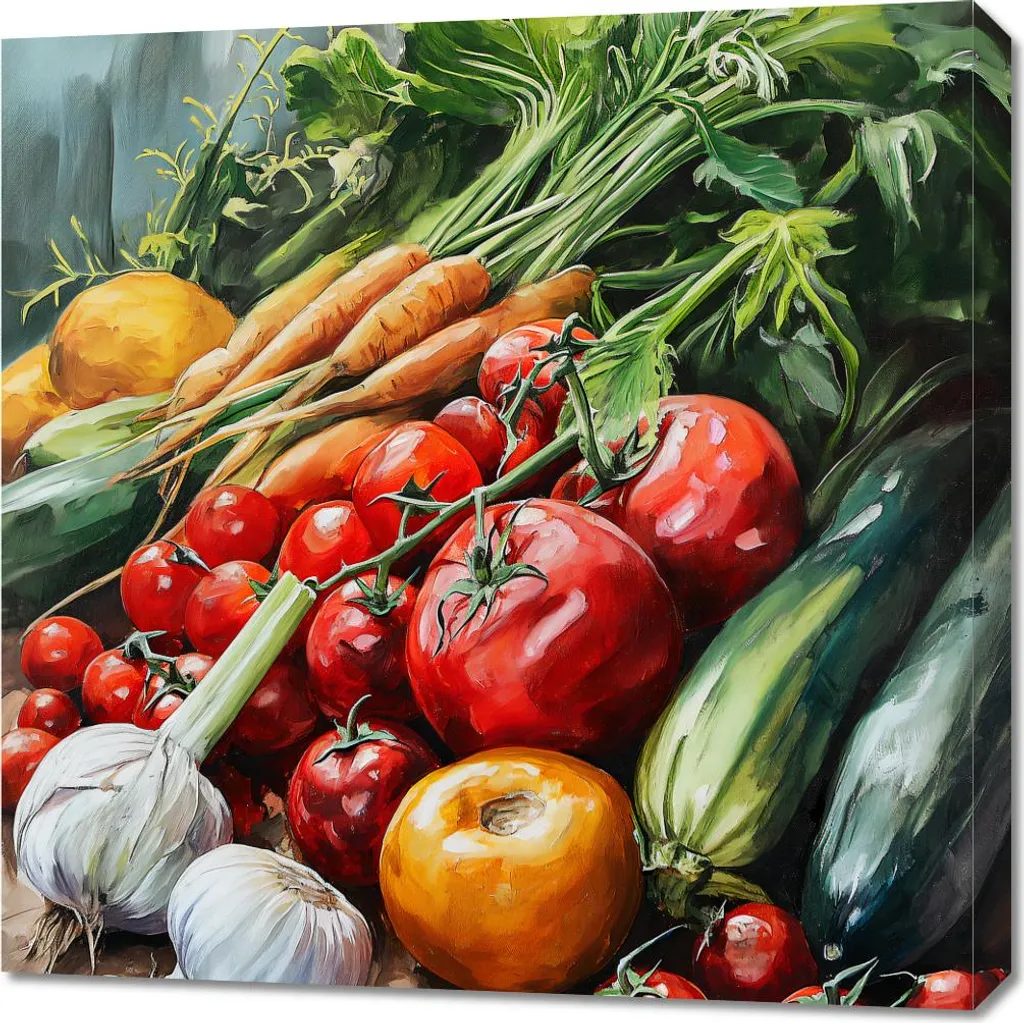 Quadro 70x70 cm Ricchezza dei raccolti dell'orto | Decorazione Cucina