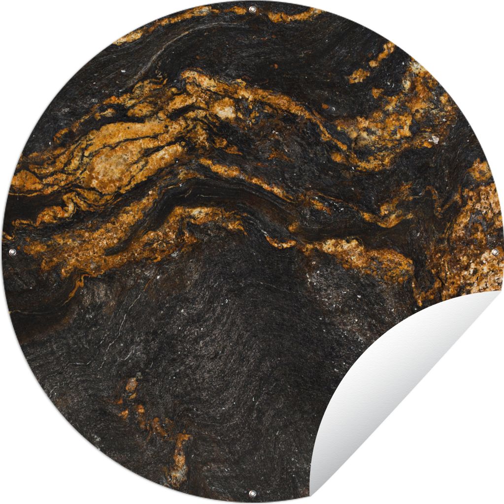 MuchoWow Gartenposter Outdoor-Poster Rund Marmor - Limette - Schwarz - Gold - Marmoroptik - Luxus Ø 120 cm Gartendeko Rundes Poster draußen