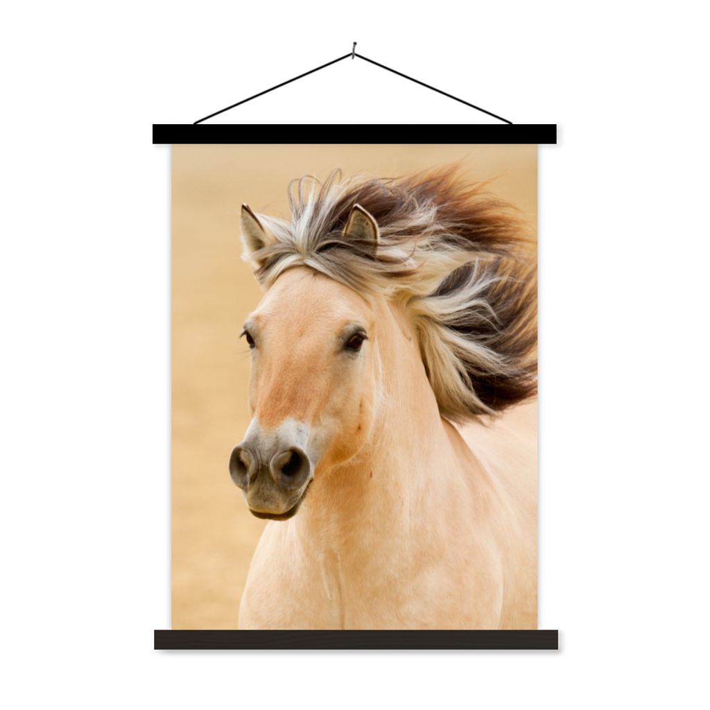 MuchoWow Textilposter Pferde - Tiere - Mähne - Porträt 120x160 cm mit schwarzem Rahmen - Magnetischer