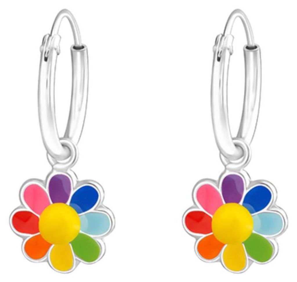 Mädchen Ohrringe: 925 Silber Creolen mit Blume Produktbild 