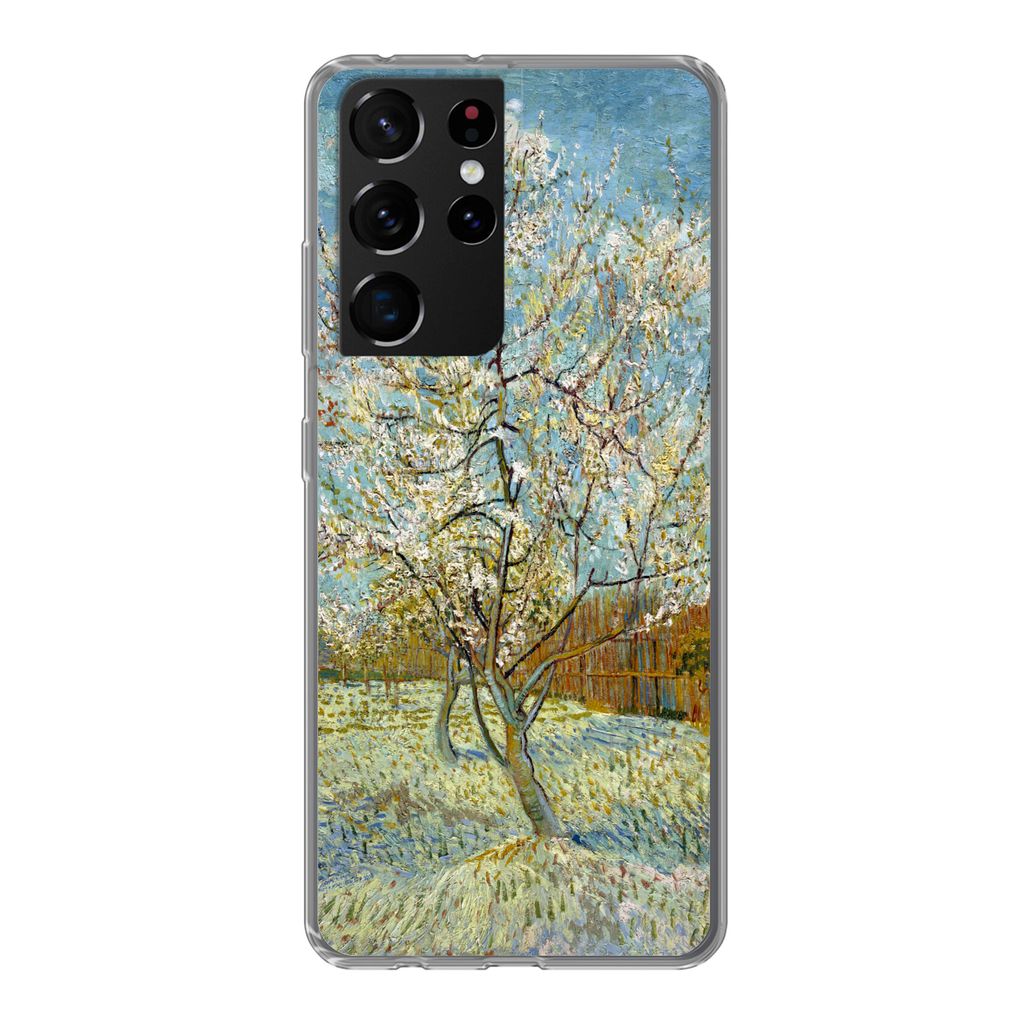 MuchoWow Handyhülle Schutzhülle Hülle für Samsung Galaxy S21 Ultra Blühender Pfirsichbaum - Vincent van Gogh Silikon Softcase Handy Hülle -...