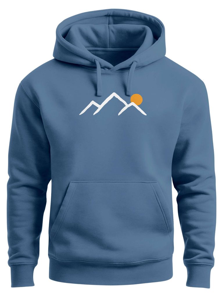Herren Hoodie Mountain Minimal | Kapuzensweatshirt mit Bergmotiv und Sonne Outdoor Streetwear Design Neverless