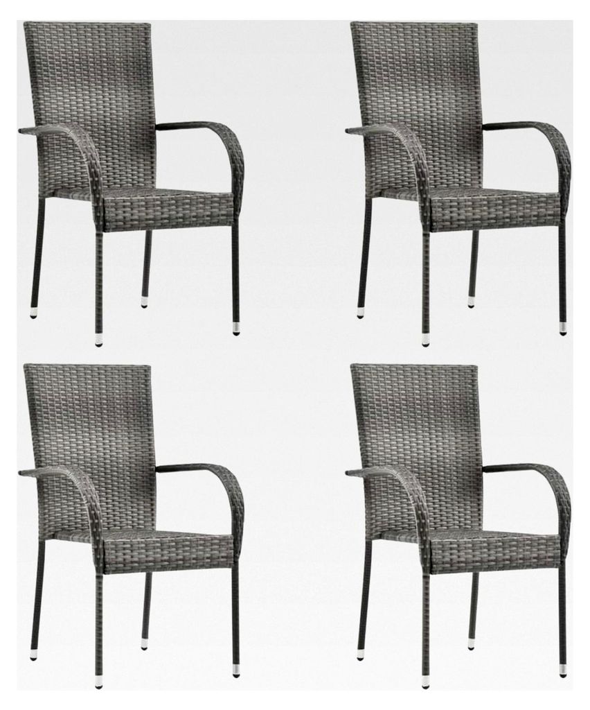 Stapelbare Gartenstühle 4 Stück, Hochlehner für Balkon und Terrasse, Grau Poly Rattan