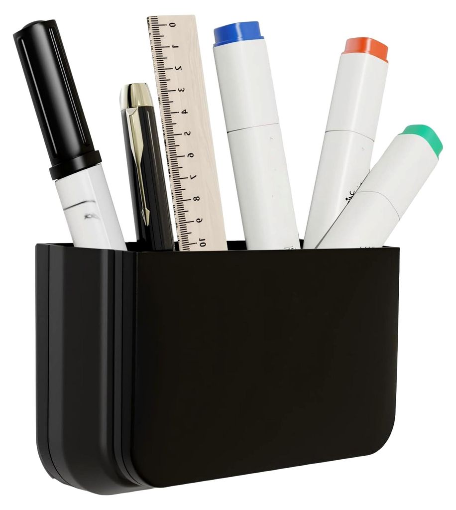 Magnetischer Stiftehalter für Whiteboards, Faltbarer Markerhalter für Kühlschränke und metallische Oberflächen - Schwarz