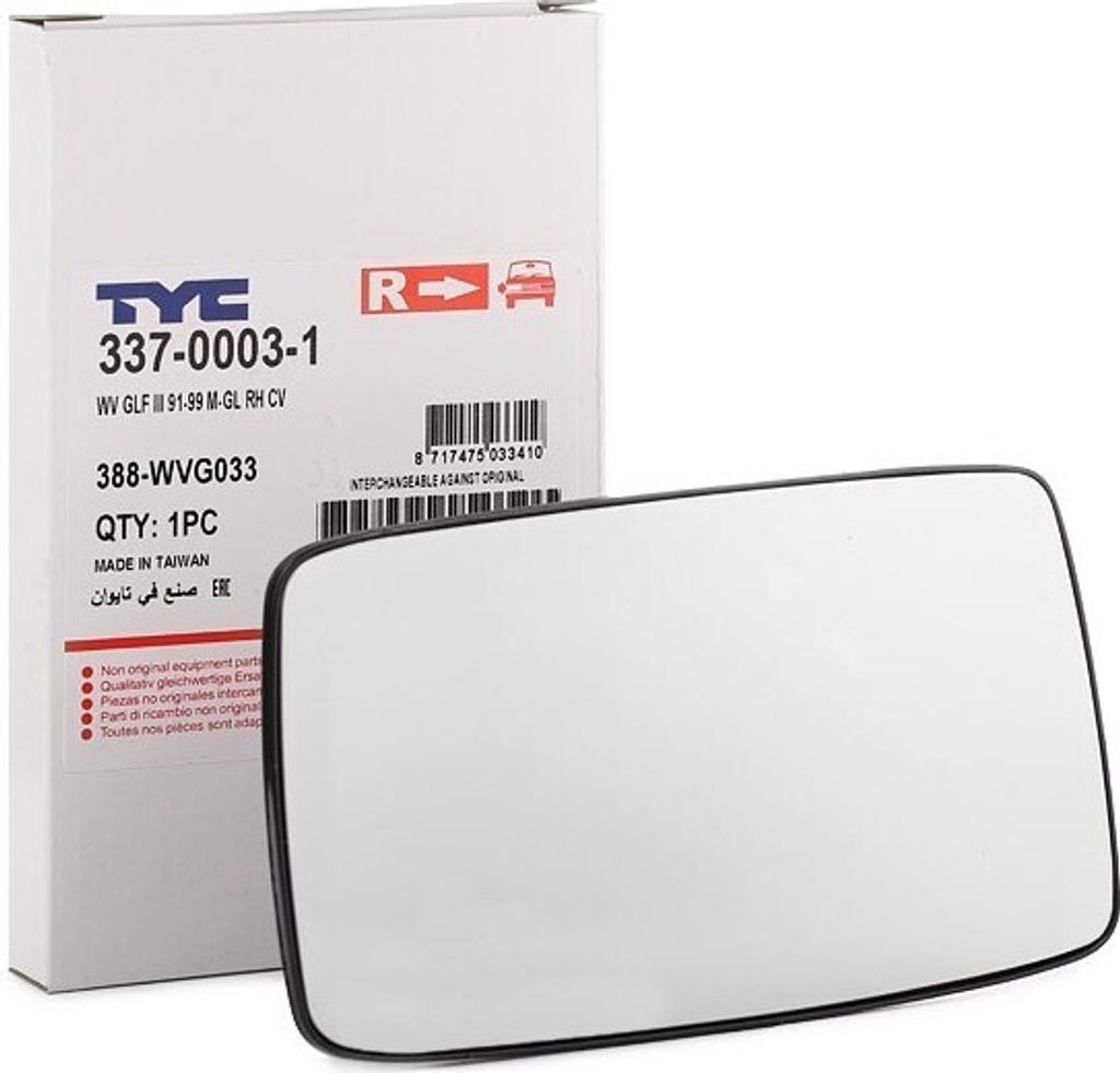 TYC 337-0003-1 Spiegelglas, Außenspiegel OE 1H1857522 kompatibel mit Cordoba, Ibiza, Golf III, Vento
