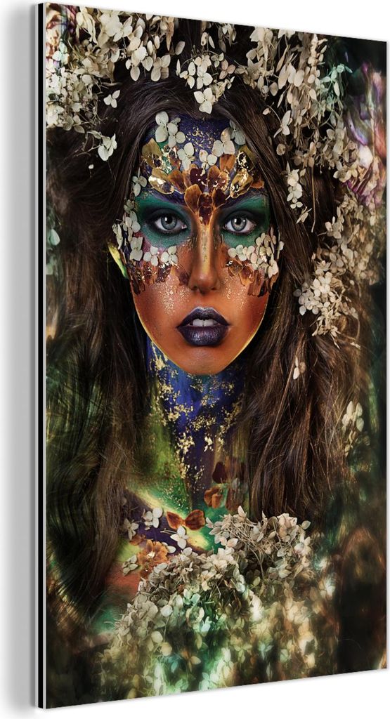 MuchoWow Wanddekoration Metall Metallbild Wandkunst 100x150 cm Frau - Blumen - Farbe MuchoWow Aluminium Gemälde - Bild
