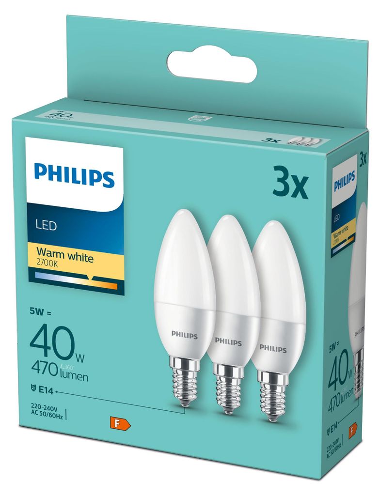 Philips Kerzenlampe 40W B35 E14 x3, 4,9 W, 40 W, E14, 470 Produktbild 