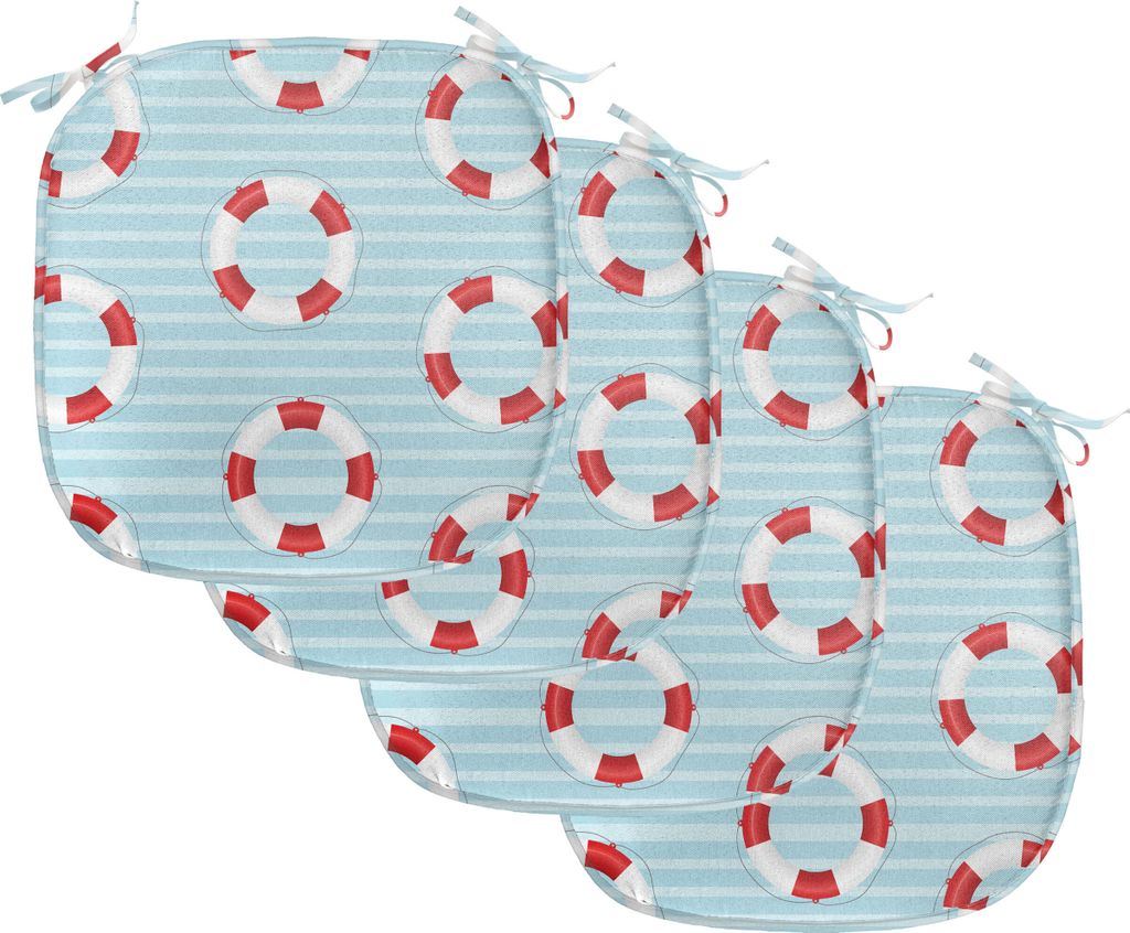ABAKUHAUS Boje Polster für Esszimmerstühle, Schwimmweste-Krise, Dekoratives wasserfestes Kissen mit Riemen für Küchensitze, 40 cm x 40 cm-4er P...