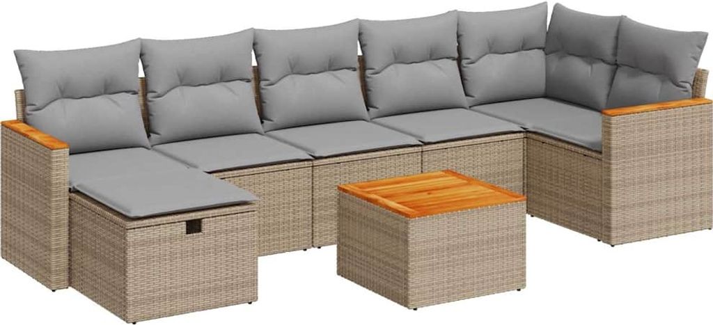vidaXL 8-tlg. Garten-Sofagarnitur mit Kissen Beige Poly Rattan