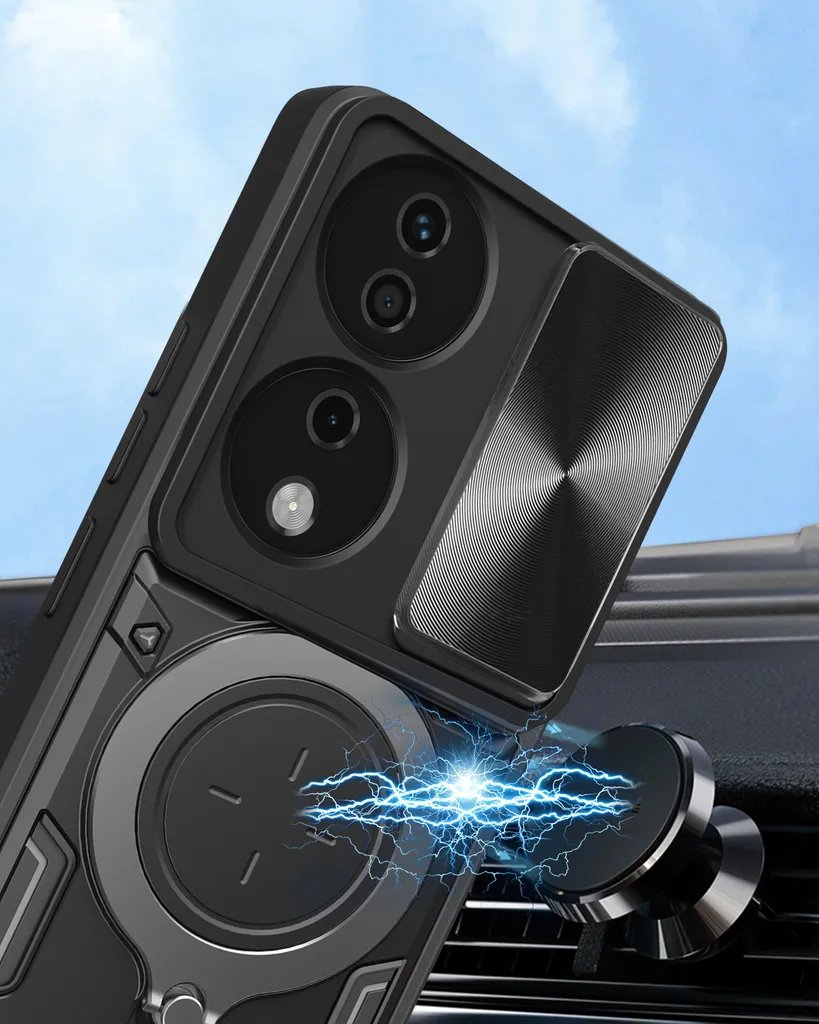 GOKEN Cover Per Honor X7b: Custodia Antiurto Blu Con Anello Rotante 360° E Protezione Lente Scorrevole