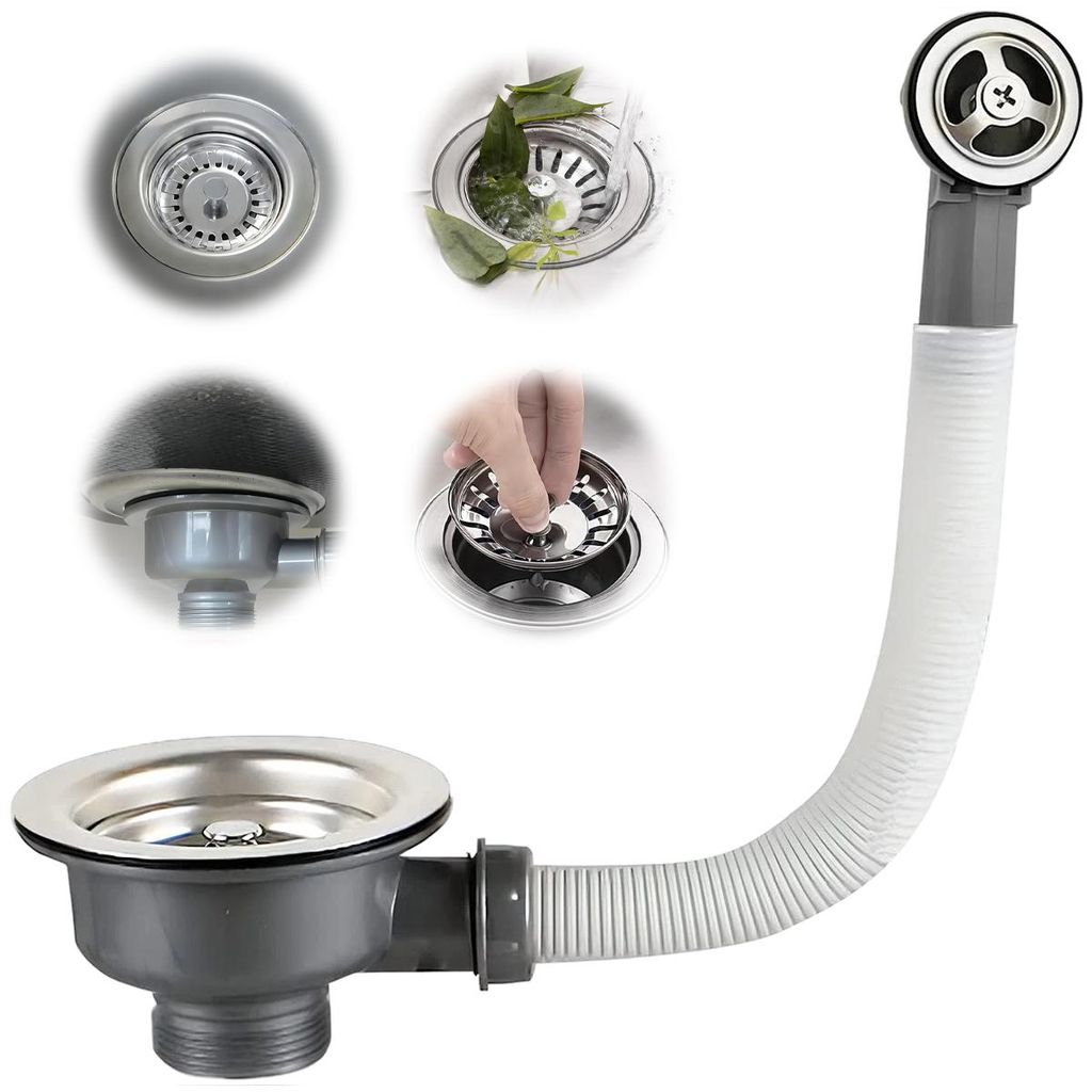 ablaufgarnitur spüle, 114mm Fallrohr, Edelstahl Küchenspüle Siebkorb 11/2" mit Überlauf Ablaufgarnitur Spüle, mit Rundem Überlauf