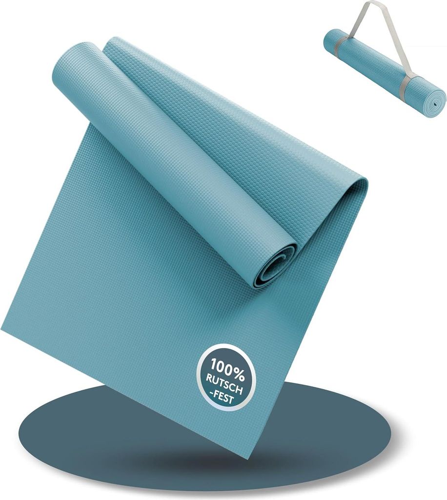 Yogamat 180 x 60 cm mit gratis Tragriemen - Workout und Yoga - rutschfest - extra dünn 4 mm dick - Fitnessmatte - Sportmatte für Zuhause