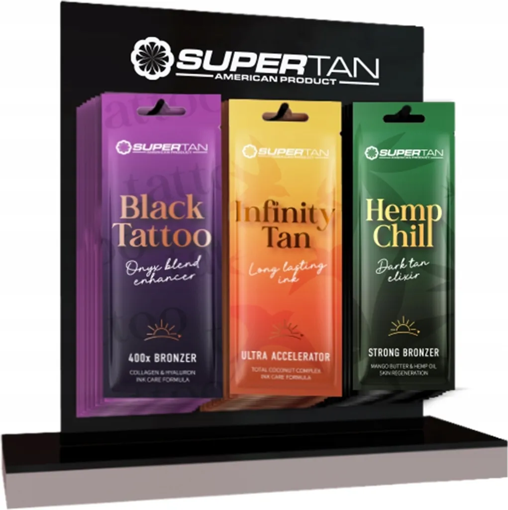 Espositore Sunrise SuperTan Nero in Plexiglass - 3 Ganci per Solarium