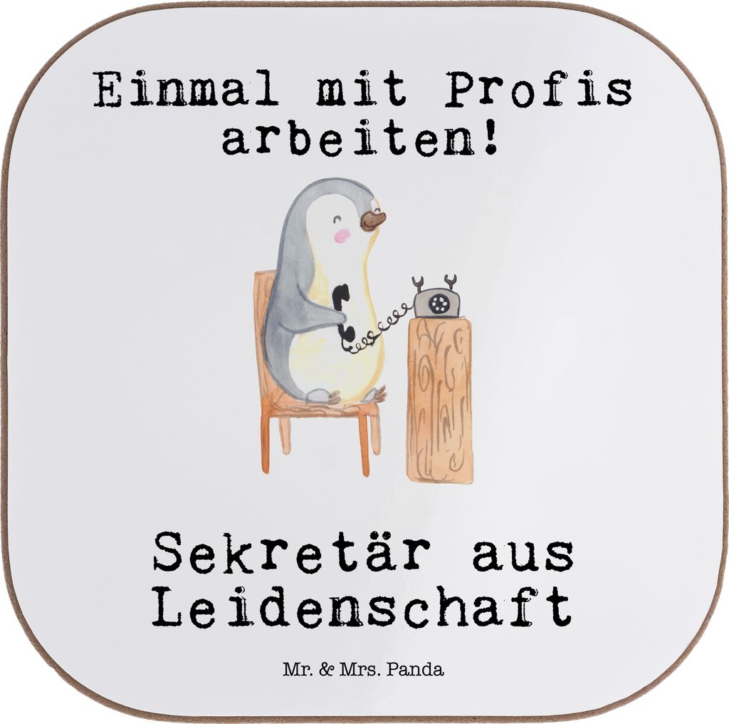 Mr. & Mrs. Panda Untersetzer Glas Sekretär Leidenschaft - Weiß - Geschenk, gläseruntersetzer, unterleger, für Gläser, Tassenuntersetzer, Coaster