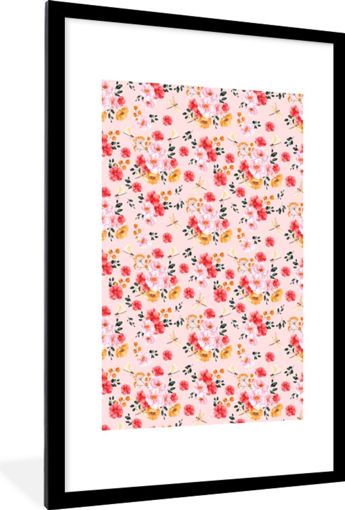 MuchoWow MuchoWow Gerahmtes Poster Blumen - Farben - Collage 60x90 cm - Poster mit zchwarzem Bilderrahmen - Dekoration - Wandposter Wohnzimmer ...