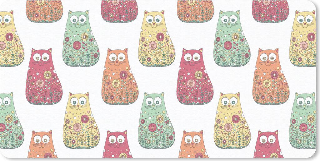 MuchoWow Schreibtischunterlage Mädchen - Katze - Blumen - Muster - Mädchen - Kinder - Kinder 80x40 cm - XXL Mauspad - Gaming Mauspad