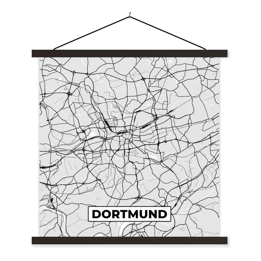 MuchoWow Textilposter Deutschland - Stadtplan - Karte - Dortmund 90x90 cm mit schwarzem Rahmen - Magnetisches