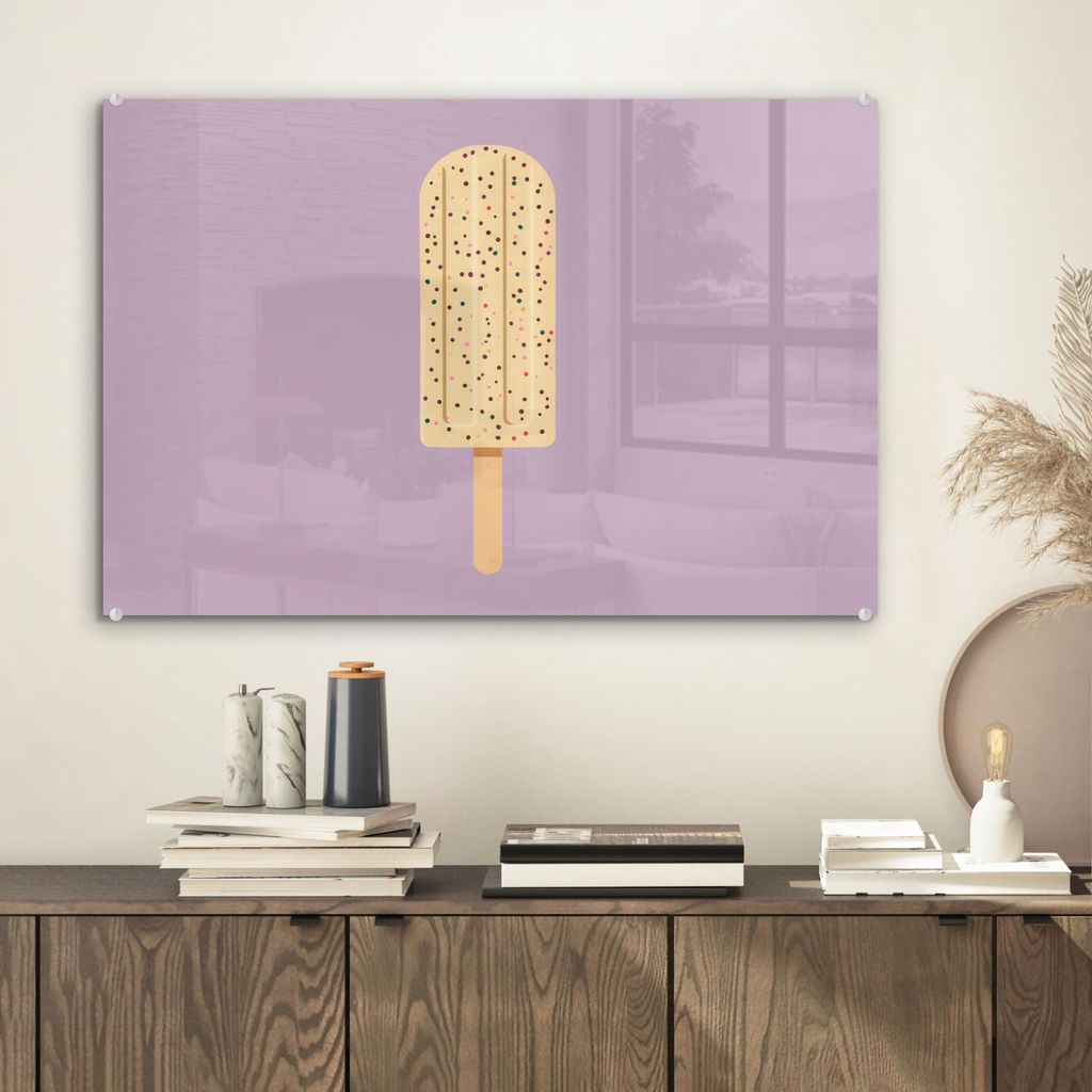 MuchoWow Glasbilder - Bilder auf Wandbild - Foto auf Glas Beige - Eiscreme - Sprenkeln 60x40 cm Wanddekoration aus Glas - Acrylglasbild - Acrylbild...