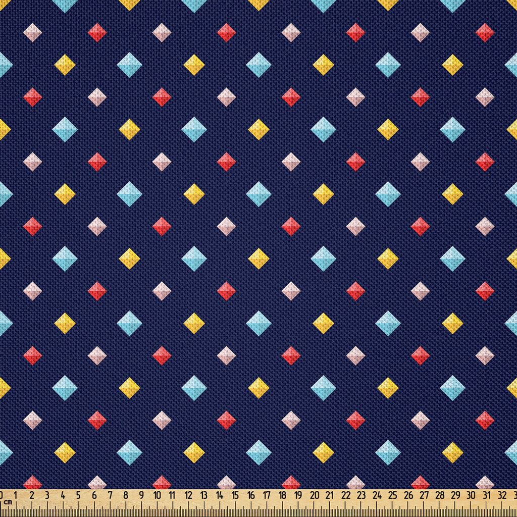 ABAKUHAUS Diamant Satin Stoff als Meterware, Bunte Edelsteine mit Rauten formen auf einem dunklen Hintergrund-vereinfachten Muster, 5 M (148 ...