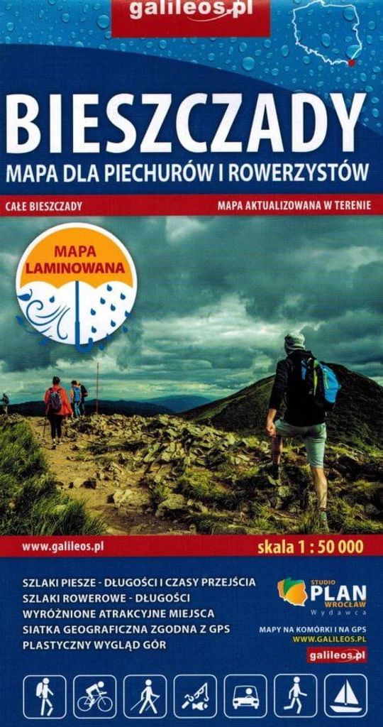 Bieszczady-Gebirge 1:50.000. Laminierte Wander- und Radfahrerkarte. Ausgabe 2025/2026. Galileos