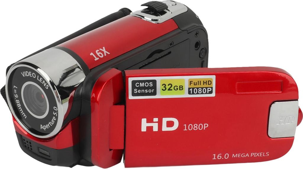 D90 1080P 16MP Digitalkamera 2,4 Zoll drehbarer Bildschirm Camcorder 16X Zoom HD Videorecorder mit Aufhelllicht Rot