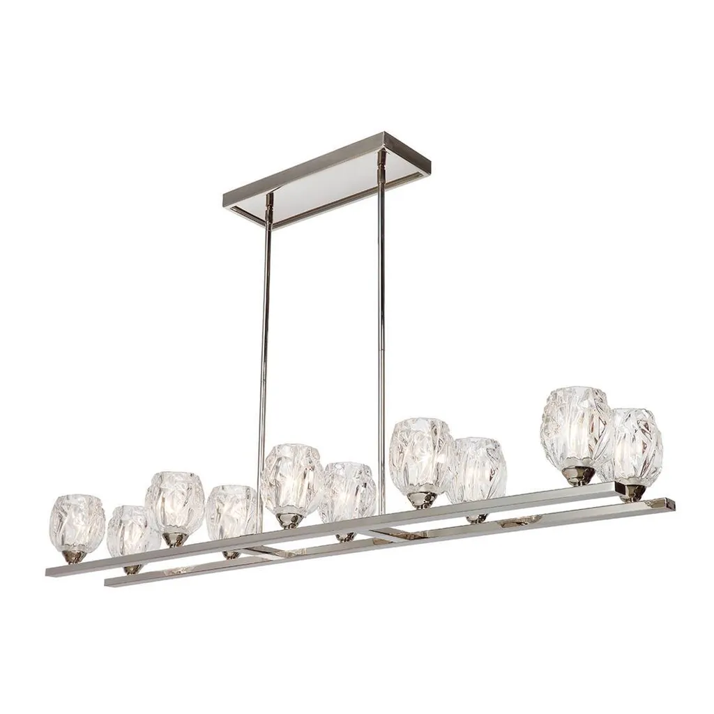 Grand plafonnier lustre design Rubin métal nickel poli 161cm pour séjour