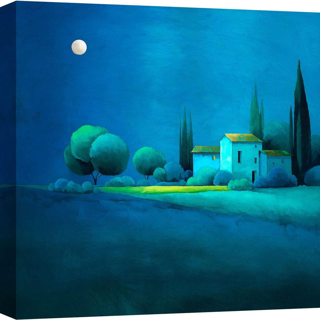 Zeitgenössisches Landschaftsbild – Leinwanddruck – Stefano Renaldi – Nacht auf dem Land – 70 x 70 cm