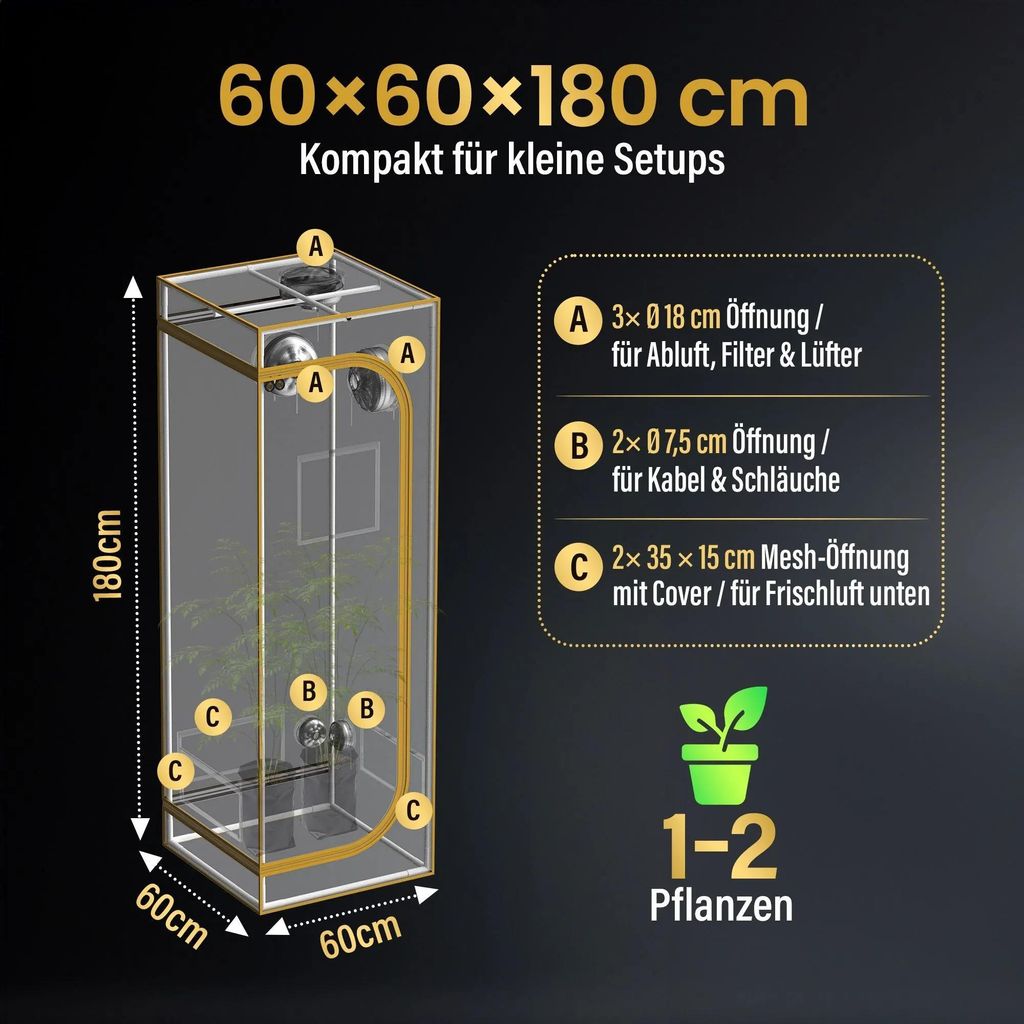 THE GROW EDELWEISS PRO Growzelt : 60cmx60cmx180cm Growboxen Größe: 60cmx60cmx180cm