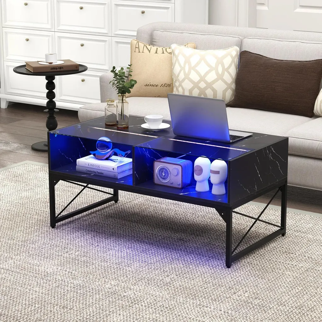 Table basse LED pour salon sombre : Solution design verre et marbre noir - 2