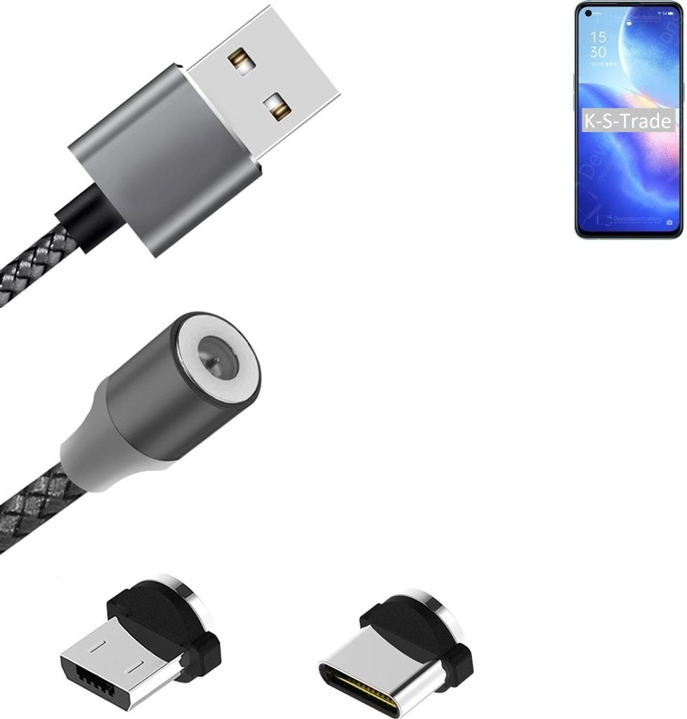 K-S-Trade Hochwertiges Magnet-Lade-kabel Sync-Kabel Daten-Kabel für Oppo Reno5 K 5G mit USB-Typ-C-Anschluss und Micro-USB-Anschluss 2A bis zu 480mbps