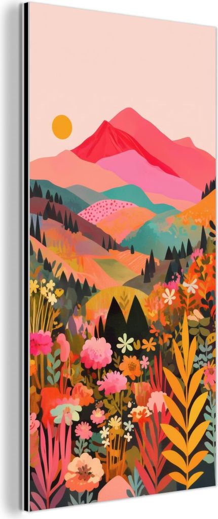 MuchoWow Wanddekoration Metall Metallbild Wandkunst 40x80 cm Sonnenuntergang - Bergtal - Kontrast MuchoWow Aluminium Gemälde - Wanddekoration - In...